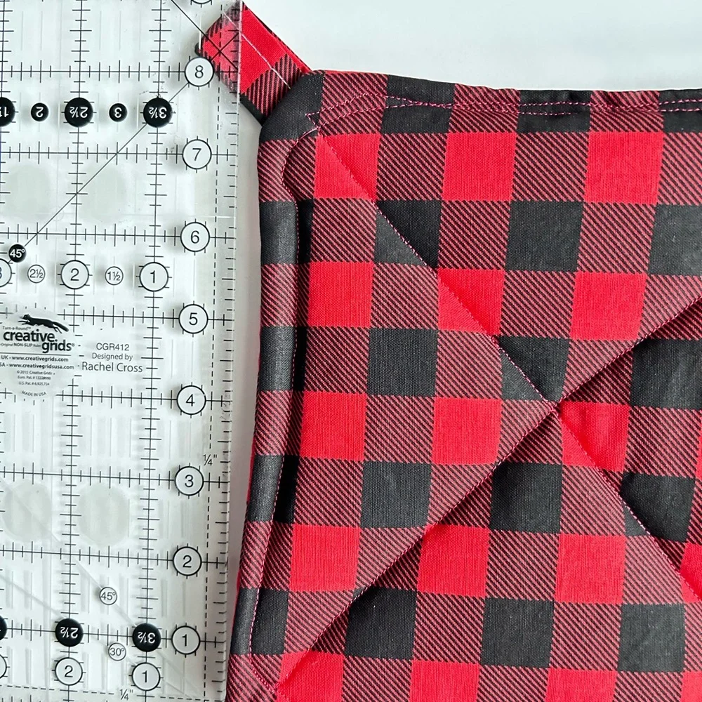 Hand Crafted Red and Black Buffalo Plaid Pot Holders Fabric Hot Mat Trivet